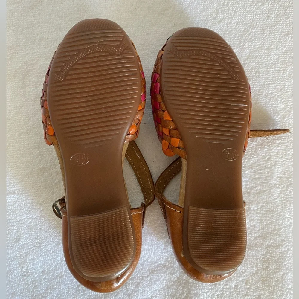 Brown and Green Woven Leather‎ Sandals